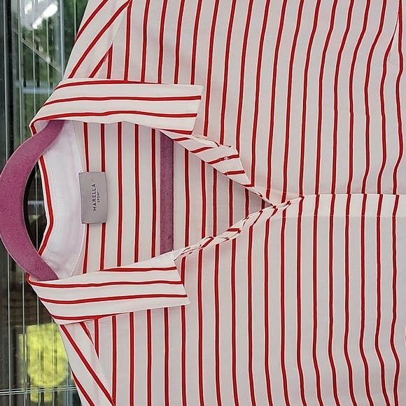 Marella Red Striped Collared Quiche Shirt Dress With Pockets Sz 14 - Picture 7 of 14